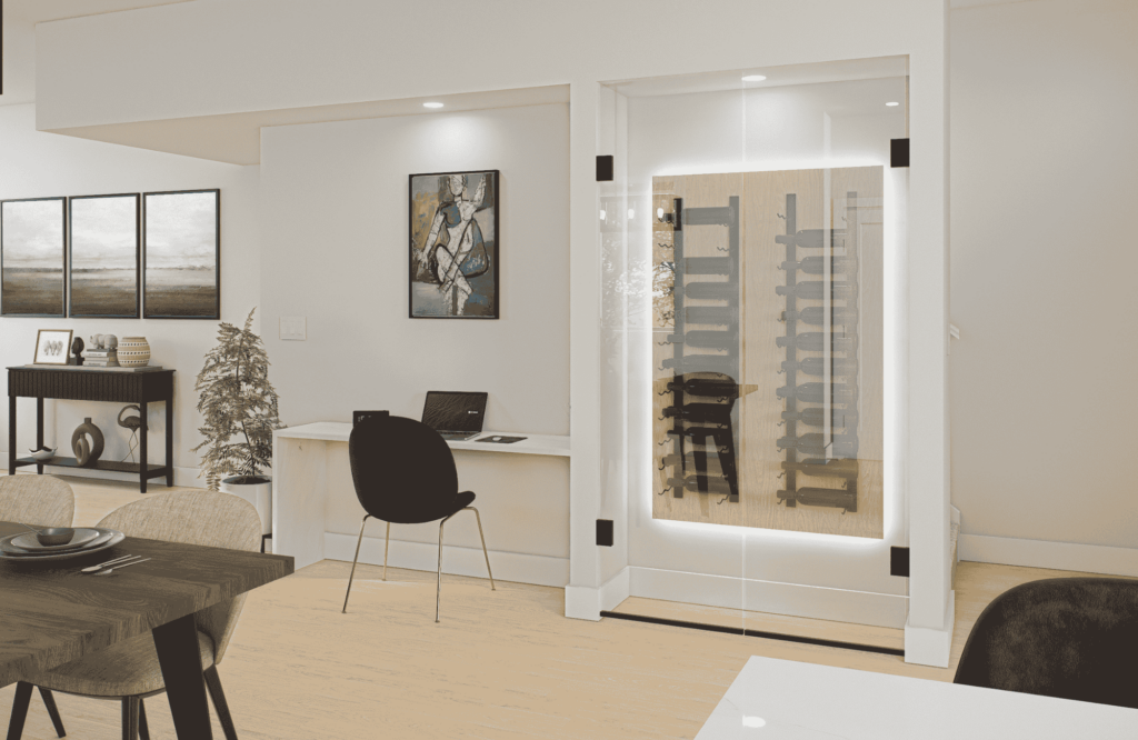 Built-in home office and wine display in Kings Crossing townhomes for sale in Abbotsford.